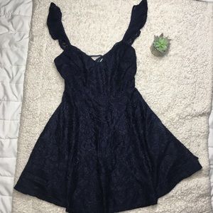 Lulu's Blue Lace Backless Skater Dress